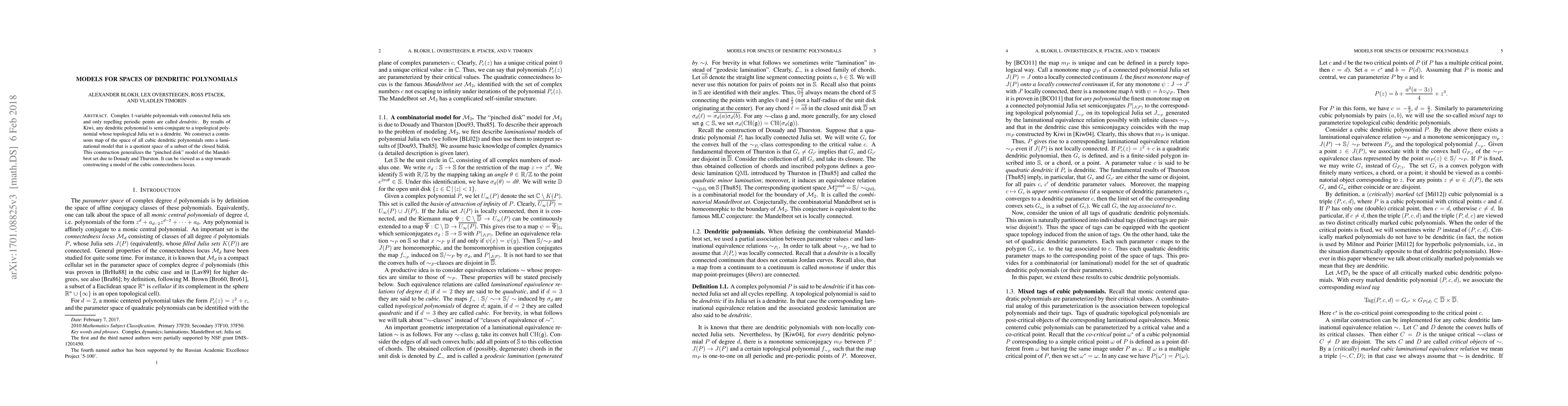 Thumbnail for Models for spaces of dendritic polynomials