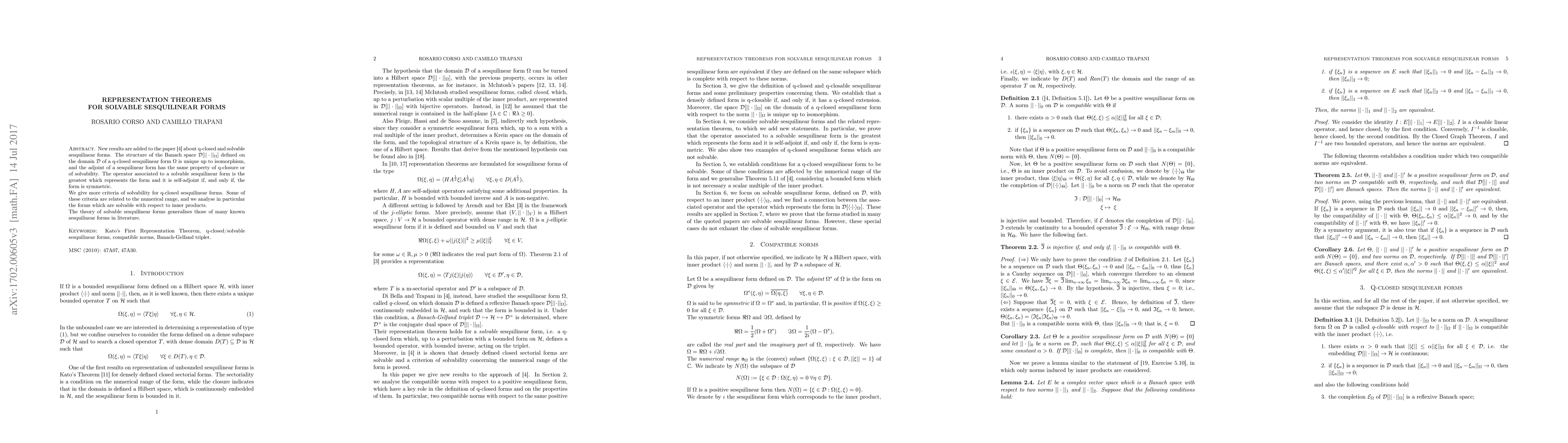 Thumbnail for Representation Theorems for Solvable Sesquilinear Forms