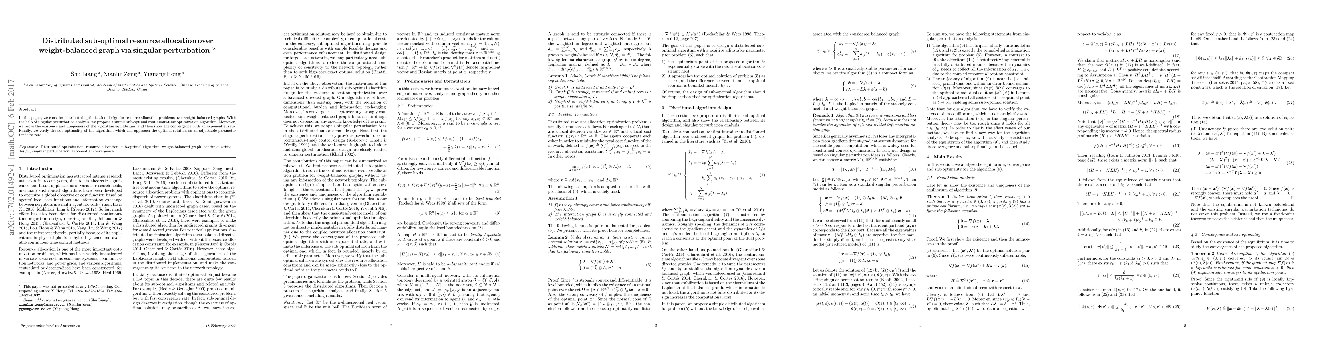 Thumbnail for Distributed sub-optimal resource allocation over weight-balanced graph
  via singular perturbation