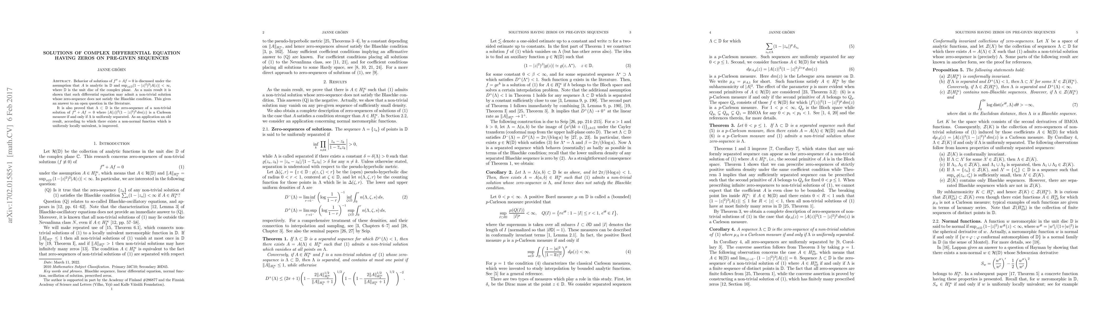 Thumbnail for Solutions of complex differential equation having zeros on pre-given
  sequences