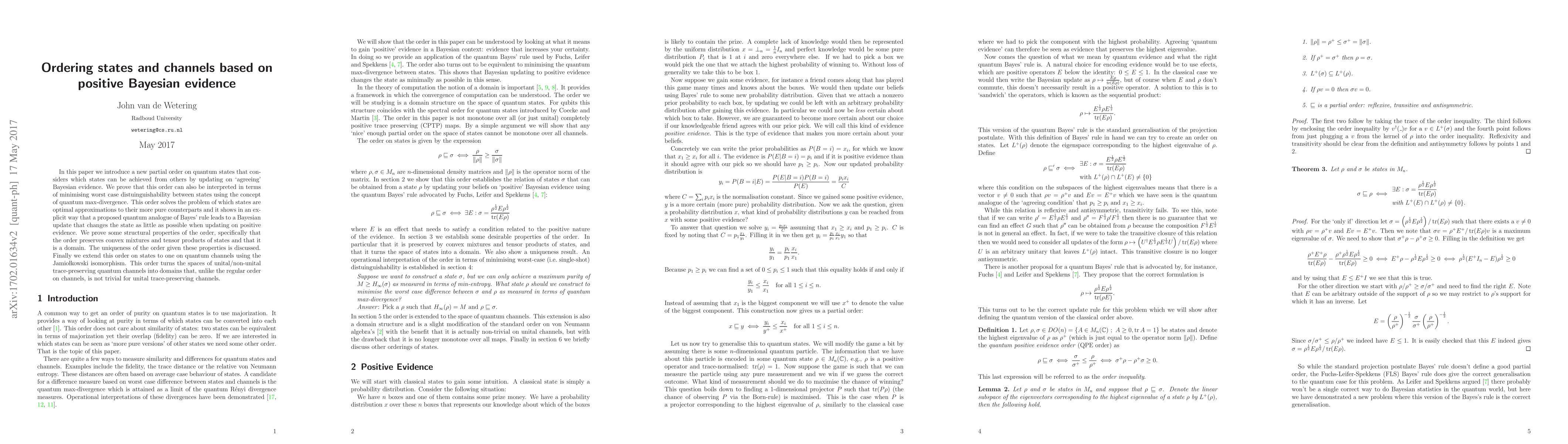 Thumbnail for Ordering states and channels based on positive Bayesian evidence