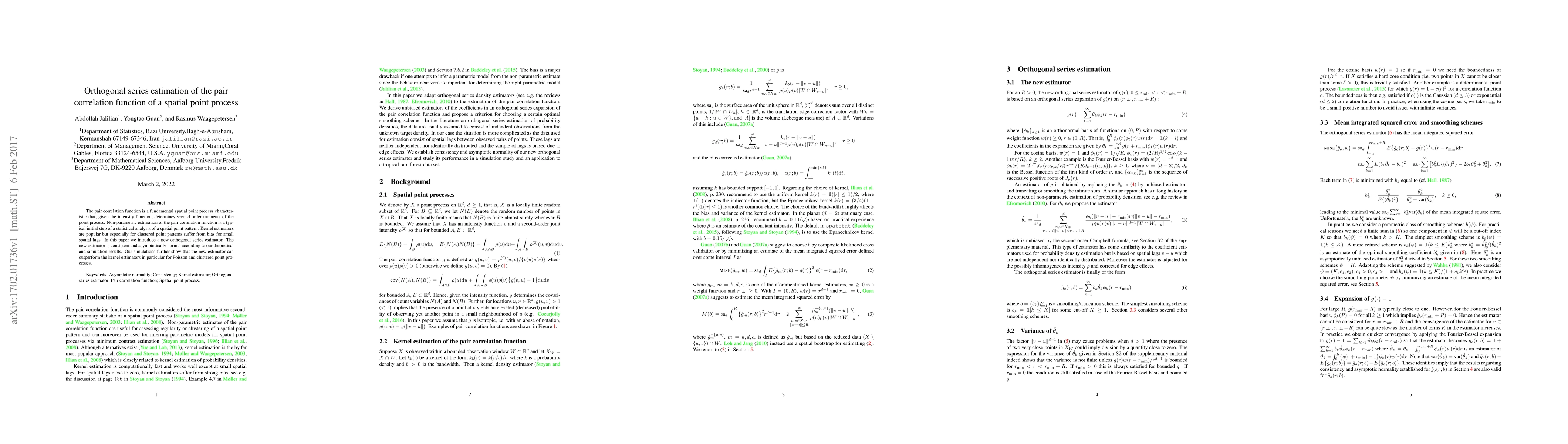 Thumbnail for Orthogonal series estimation of the pair correlation function of a
  spatial point process