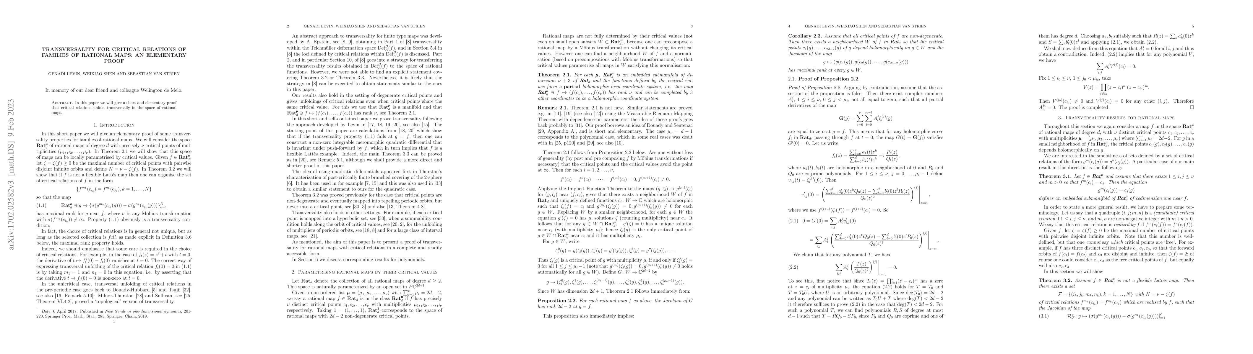Thumbnail for Transversality for critical relations of families of rational maps: an
  elementary proof