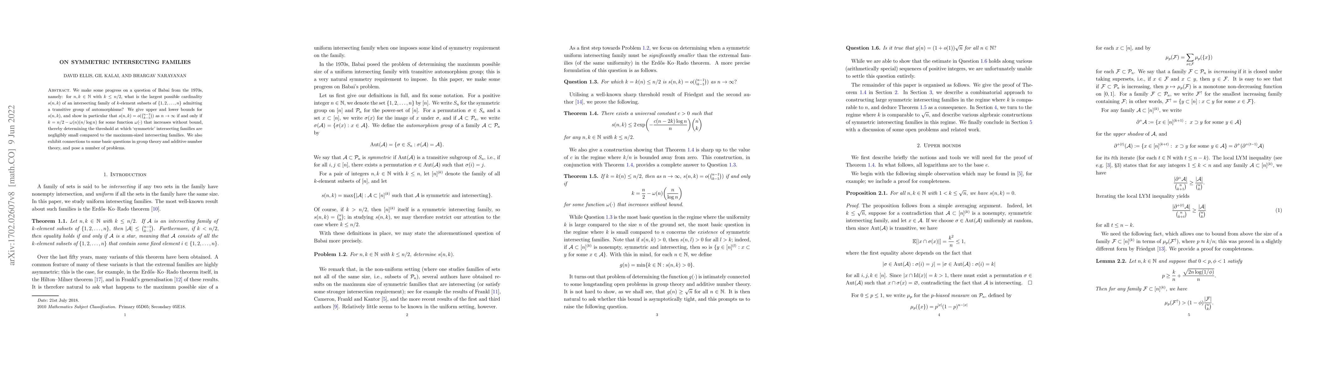 Thumbnail for On symmetric intersecting families