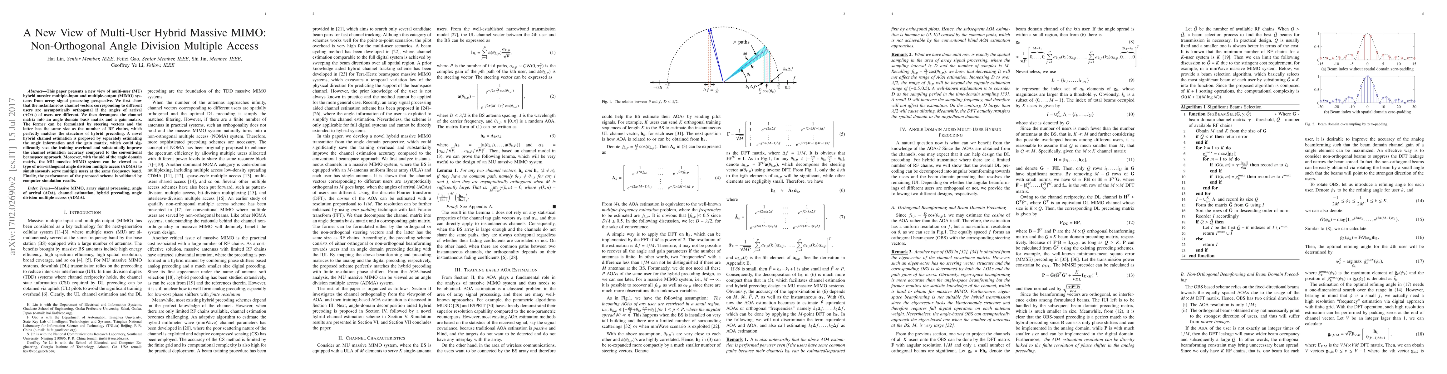 Thumbnail for A New View of Multi-User Hybrid Massive MIMO: Non-Orthogonal Angle
  Division Multiple Access