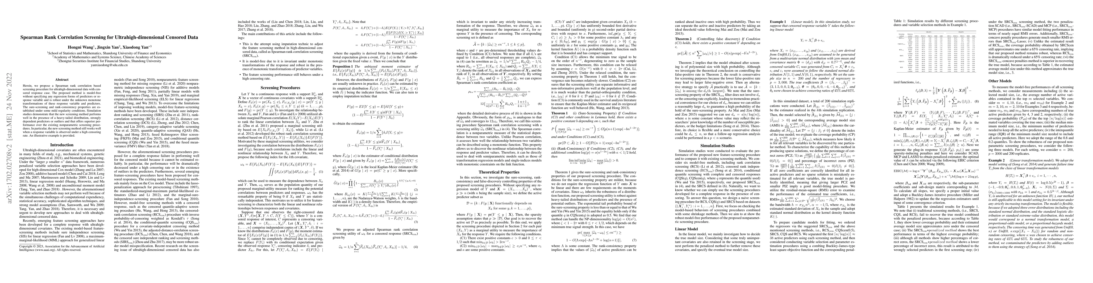 Thumbnail for Spearman Rank Correlation Screening for Ultrahigh-dimensional Censored
  Data