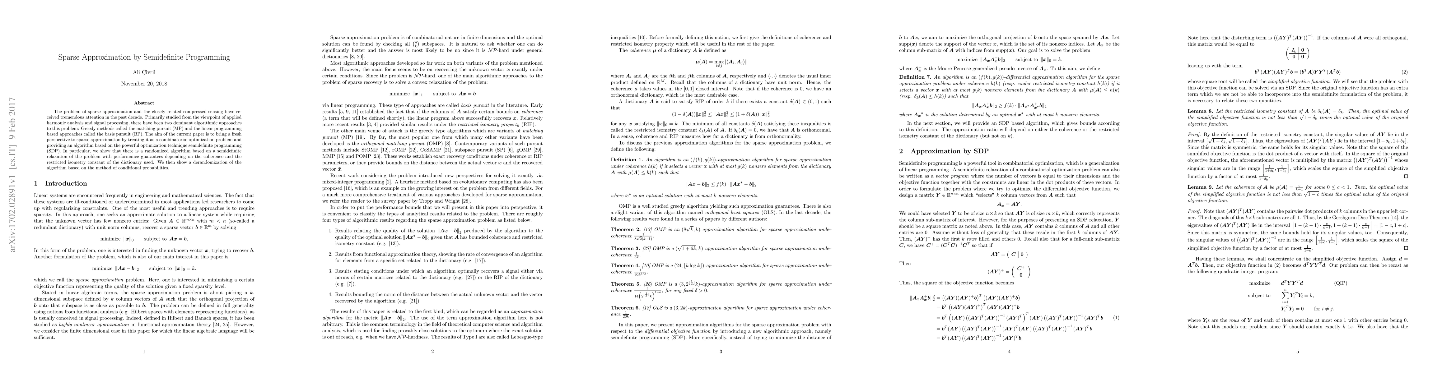 Thumbnail for Sparse Approximation by Semidefinite Programming