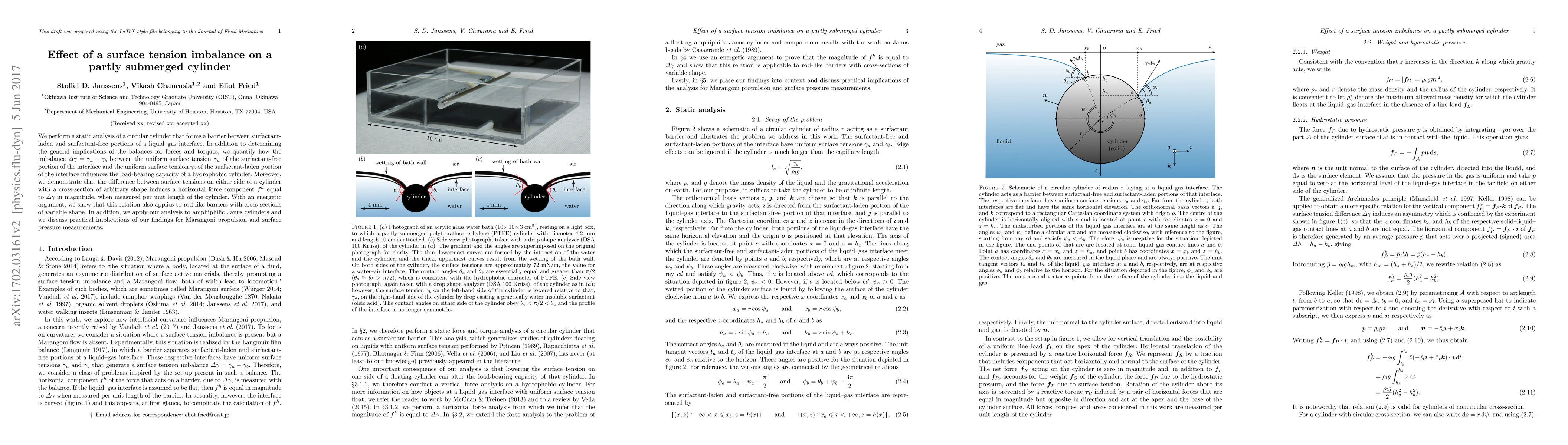 Thumbnail for Effect of a surface tension imbalance on a partly submerged cylinder