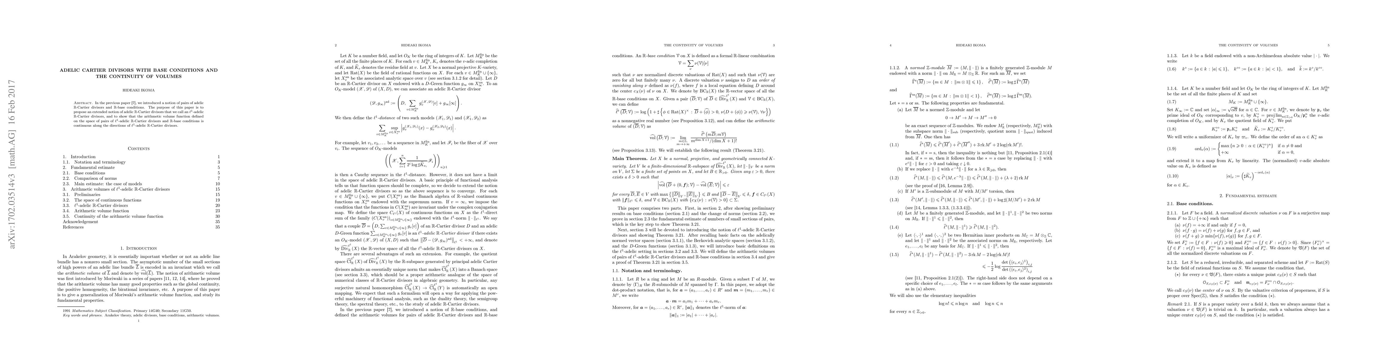 Thumbnail for Adelic Cartier divisors with base conditions and the continuity of
  volumes