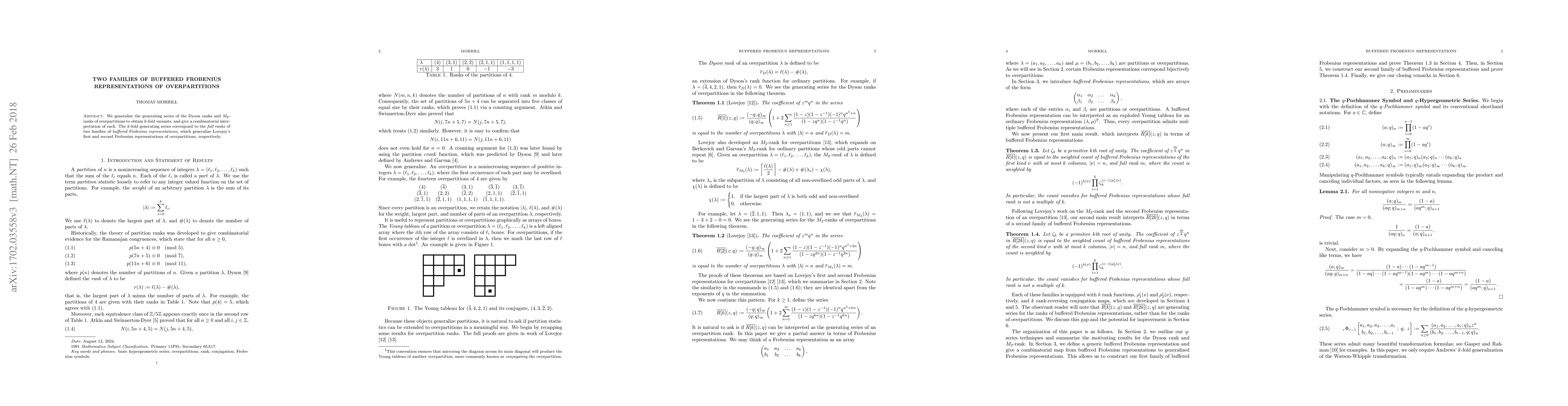 Thumbnail for Two Families of Buffered Frobenius Representations of Overpartitions