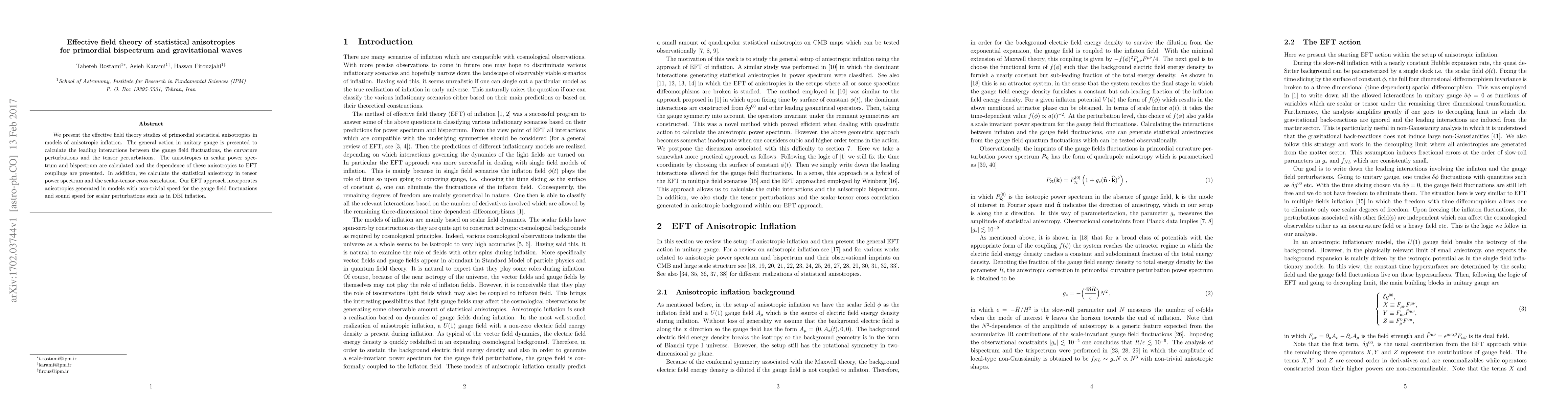 Thumbnail for Effective field theory of statistical anisotropies for primordial
  bispectrum and gravitational waves