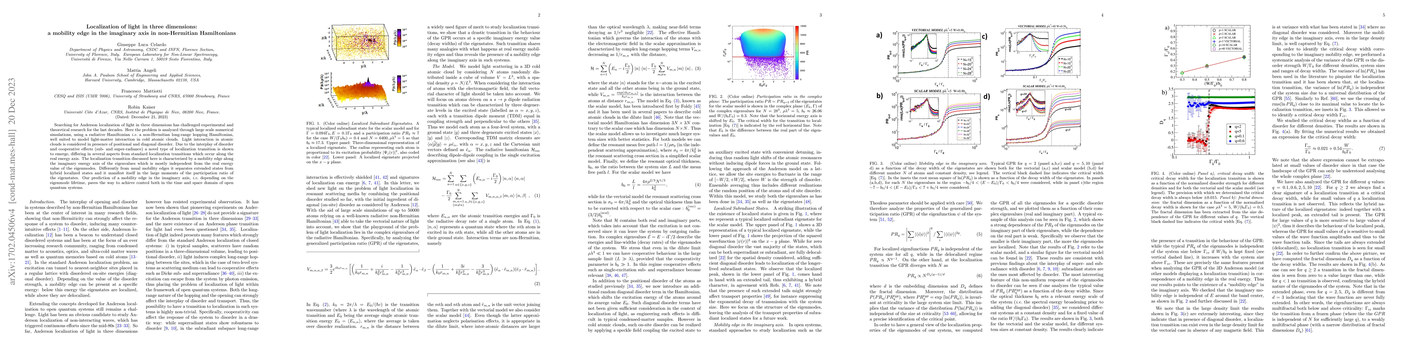 Thumbnail for Localization of light in three dimensions: a mobility edge in the
  imaginary axis in non-Hermitian Hamiltonians