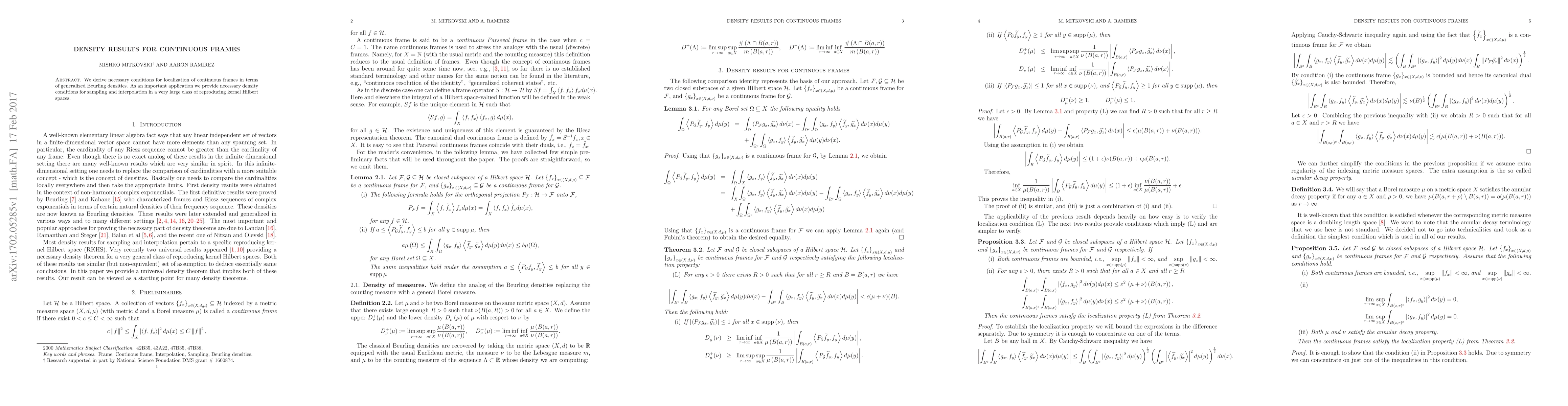 Thumbnail for Density results for continuous frames