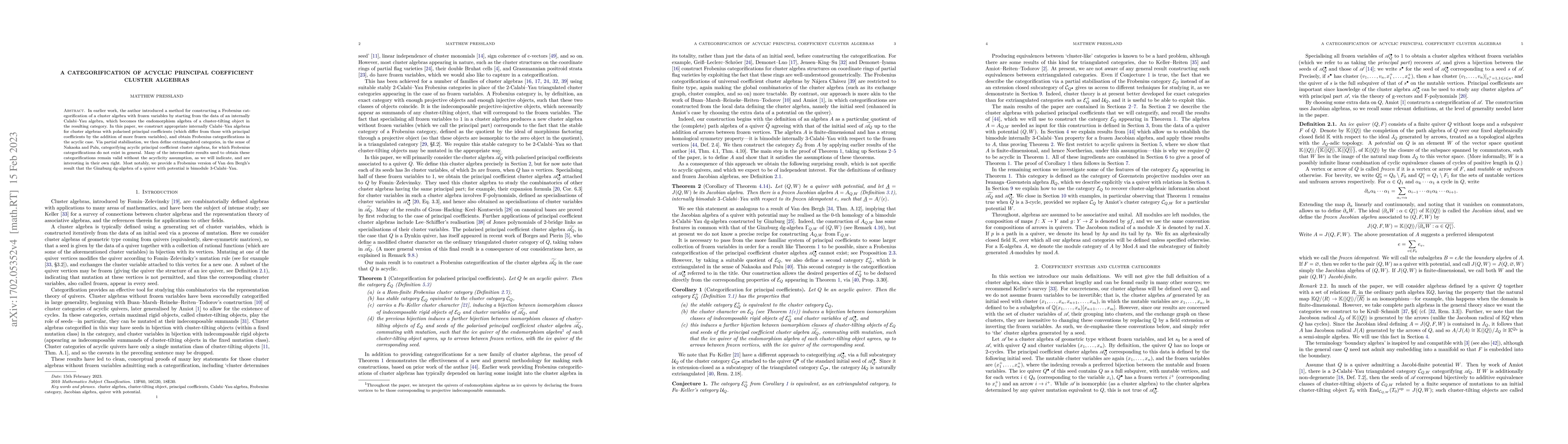 Thumbnail for A categorification of acyclic principal coefficient cluster algebras