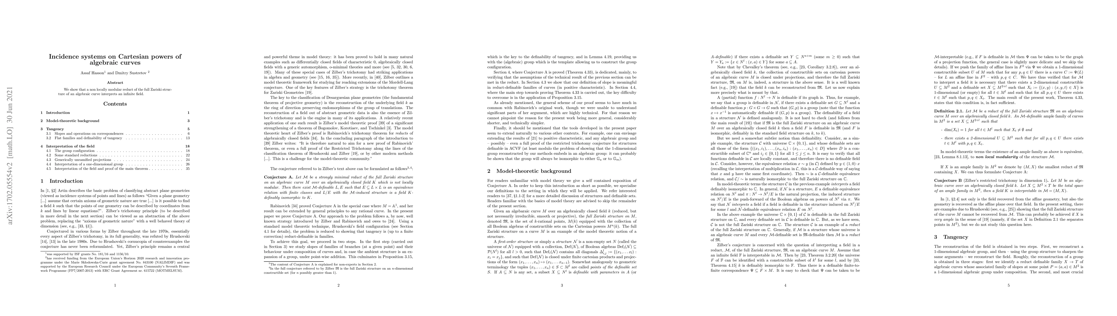 Thumbnail for Incidence systems on Cartesian powers of algebraic curves