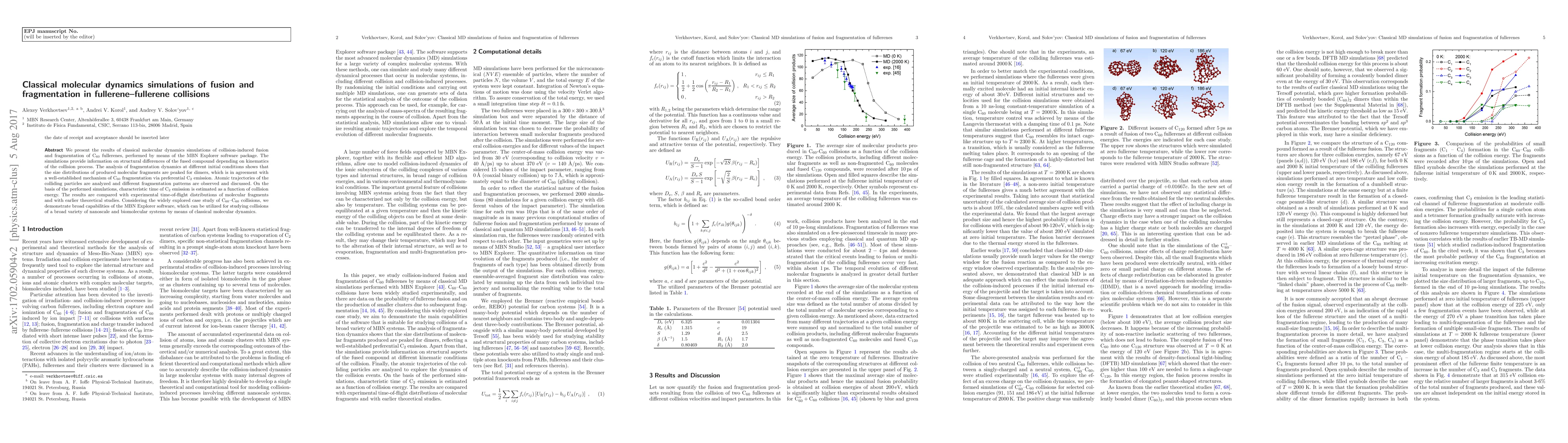 Thumbnail for Classical molecular dynamics simulations of fusion and fragmentation in
  fullerene-fullerene collisions