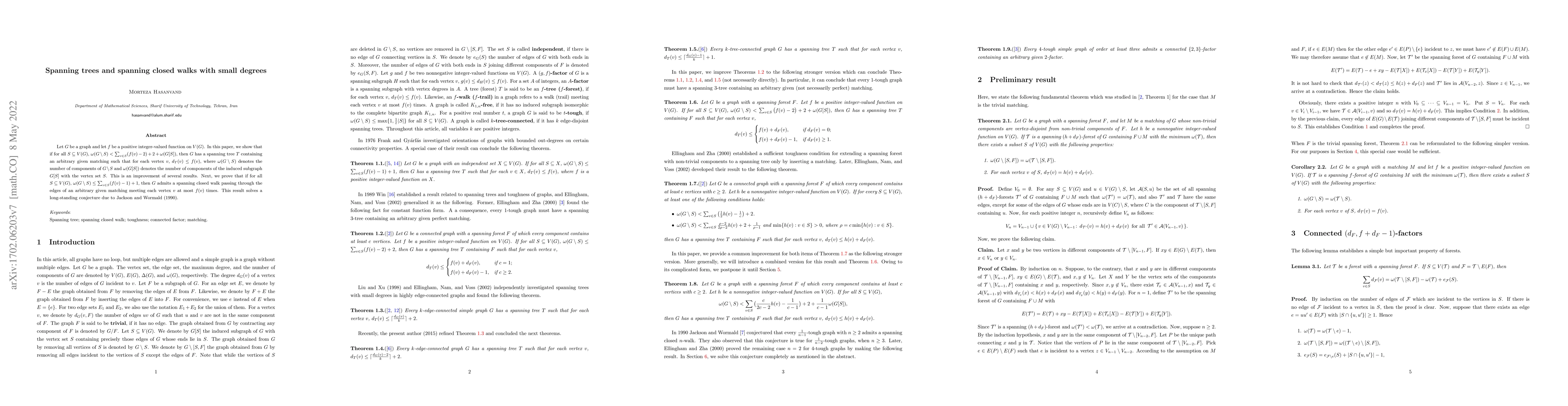 Thumbnail for Spanning trees and spanning closed walks with small degrees