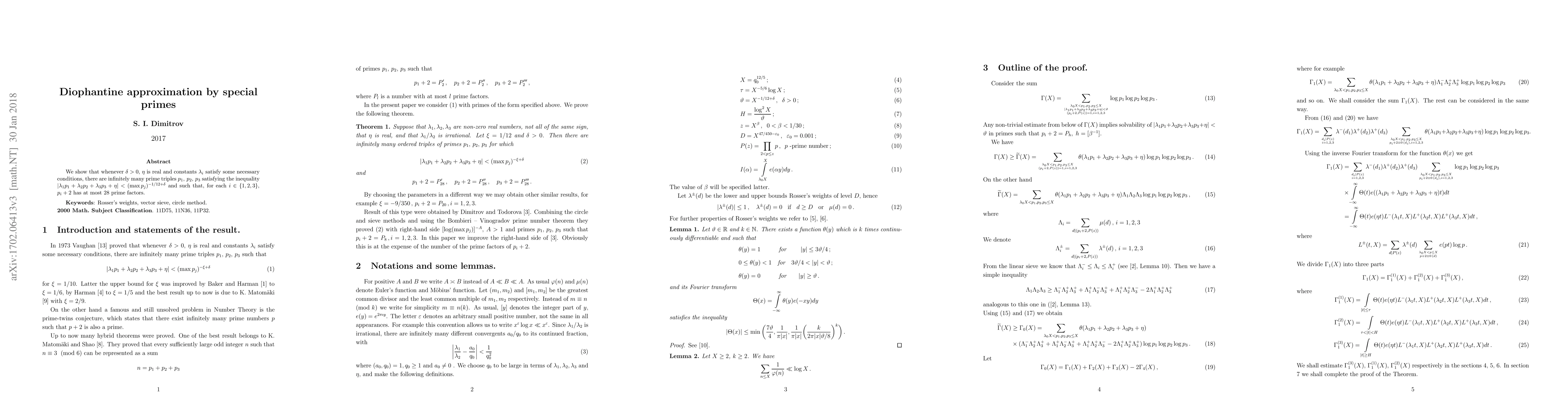 Thumbnail for Diophantine approximation by special primes