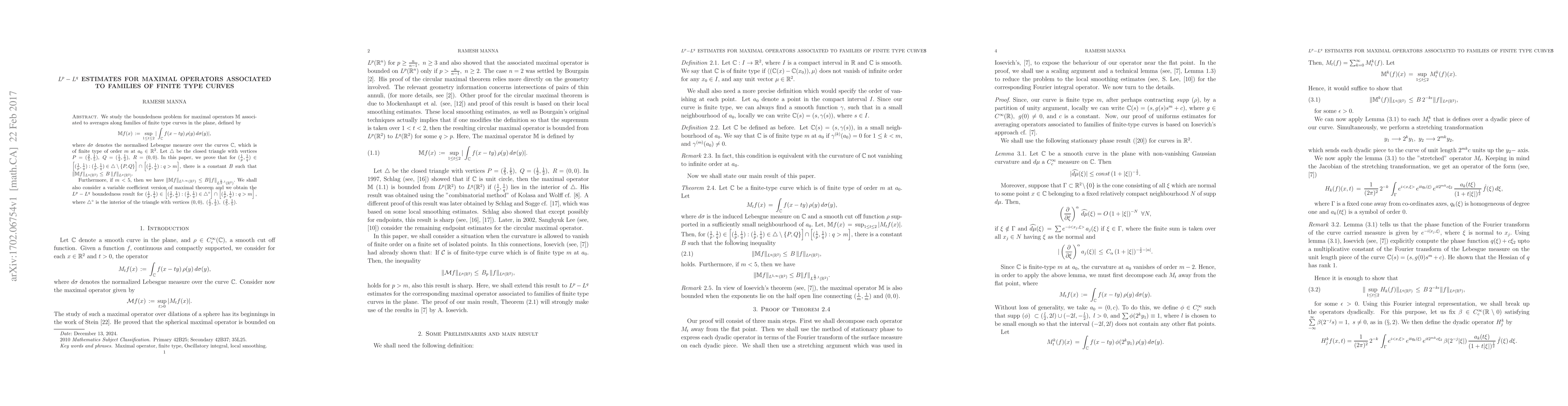Thumbnail for $L^p-L^q$ estimates for maximal operators associated to families of
  finite type curves