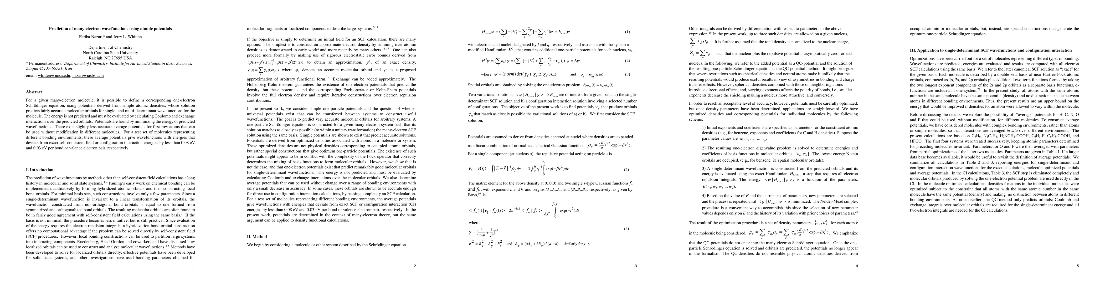 Thumbnail for Prediction of many-electron wavefunctions using atomic potentials