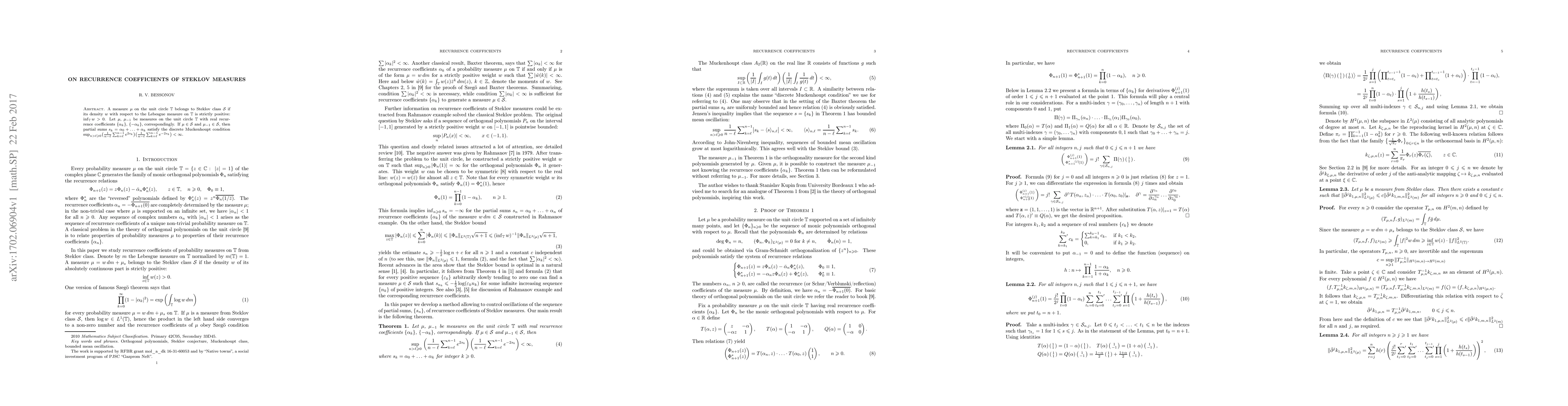 Thumbnail for On recurrence coefficients of Steklov measures