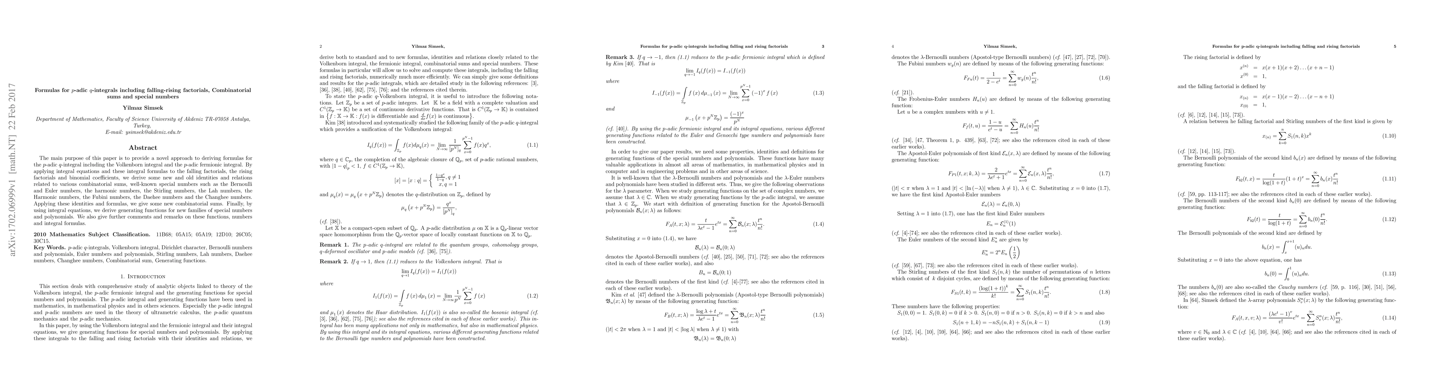 Thumbnail for Formulas for p-adic q-integrals including falling-rising factorials,
  combinatorial sums and special numbers