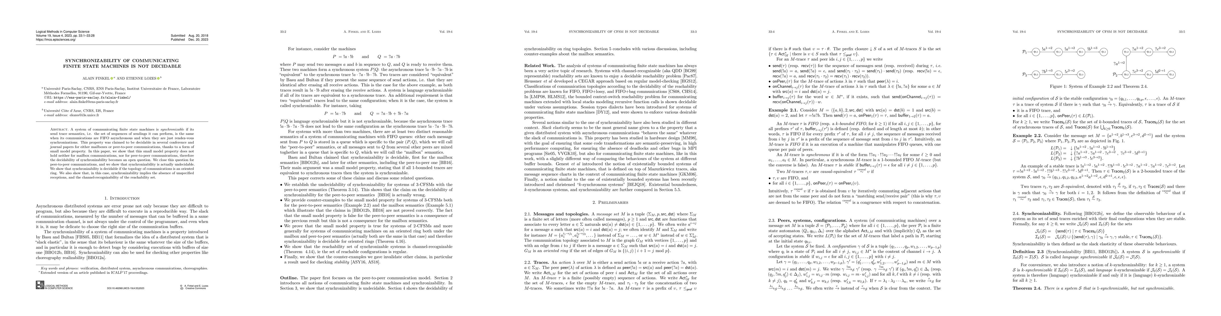 Thumbnail for Synchronizability of Communicating Finite State Machines is not
  Decidable