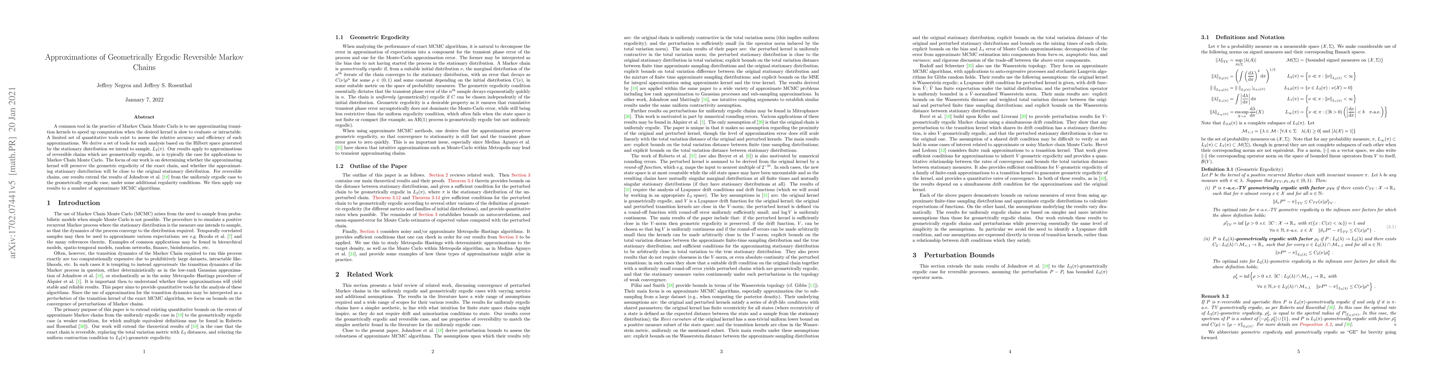 Thumbnail for Approximations of Geometrically Ergodic Reversible Markov Chains