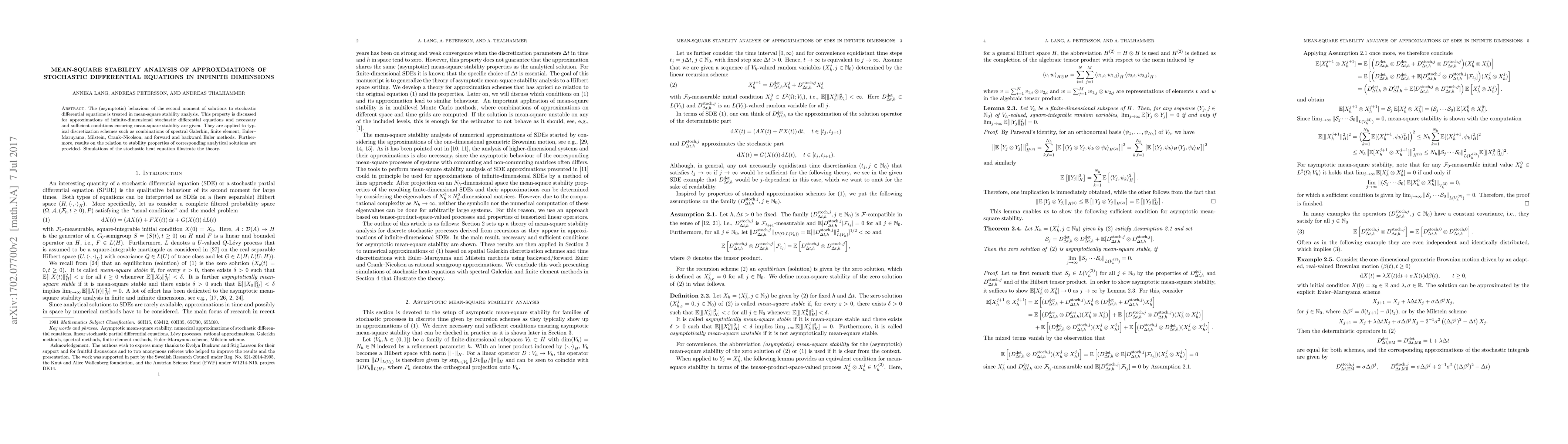 Thumbnail for Mean-square stability analysis of approximations of stochastic
  differential equations in infinite dimensions