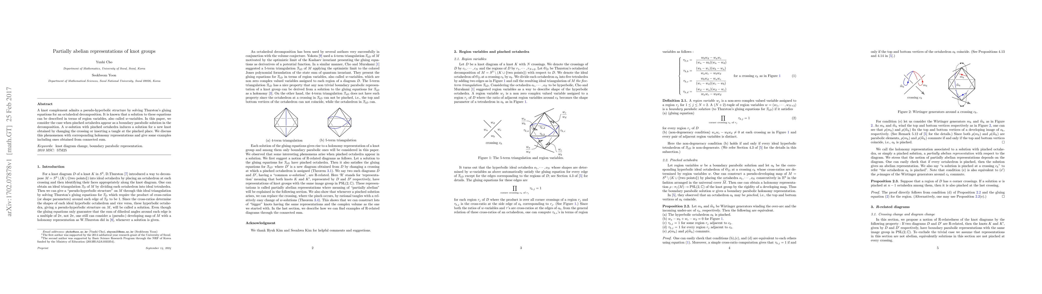 Thumbnail for Partially abelian representations of knot groups
