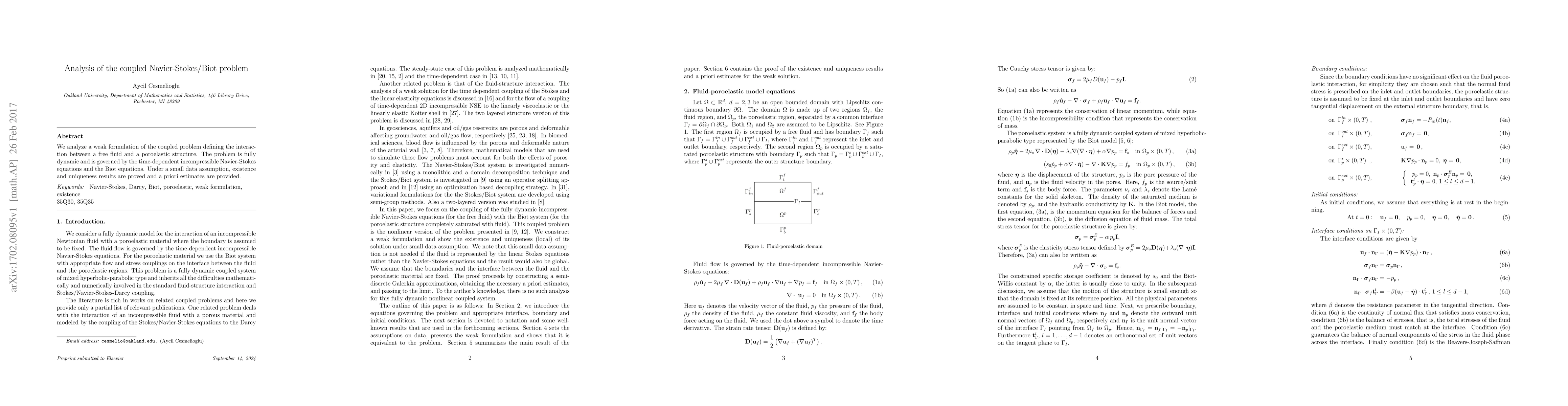 Thumbnail for Analysis of the coupled Navier-Stokes/Biot problem