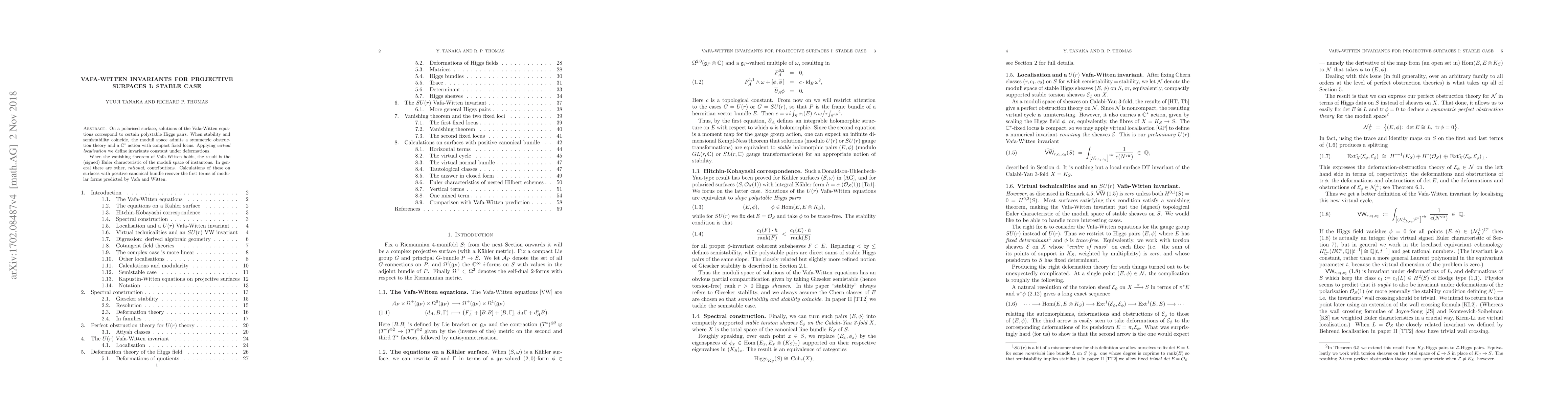 Thumbnail for Vafa-Witten invariants for projective surfaces I: stable case