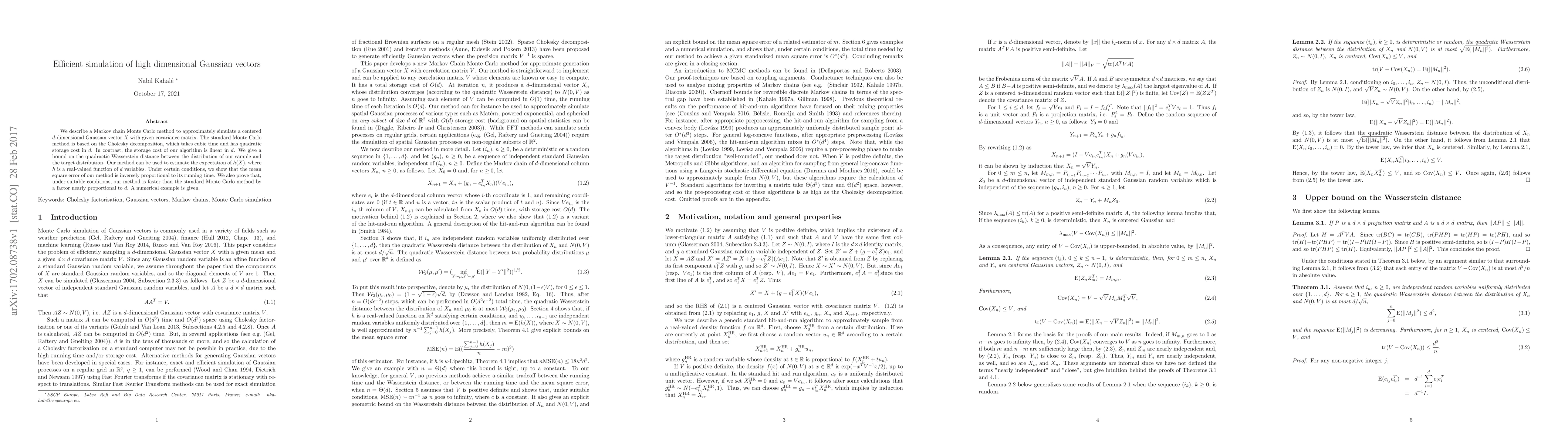 Thumbnail for Efficient simulation of high dimensional Gaussian vectors