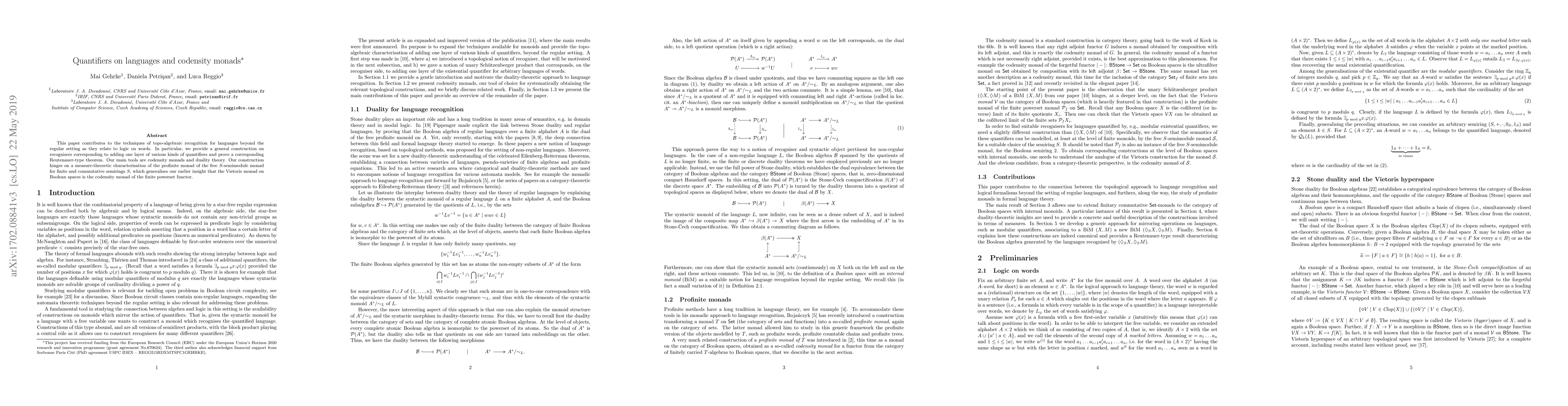 Thumbnail for Quantifiers on languages and codensity monads