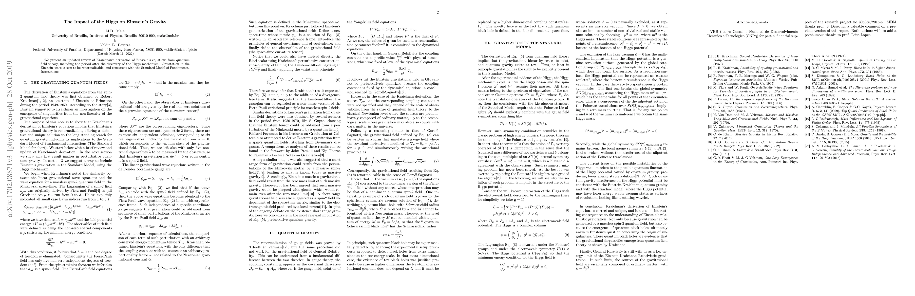 Thumbnail for The Impact of the Higgs on Einstein's Gravity