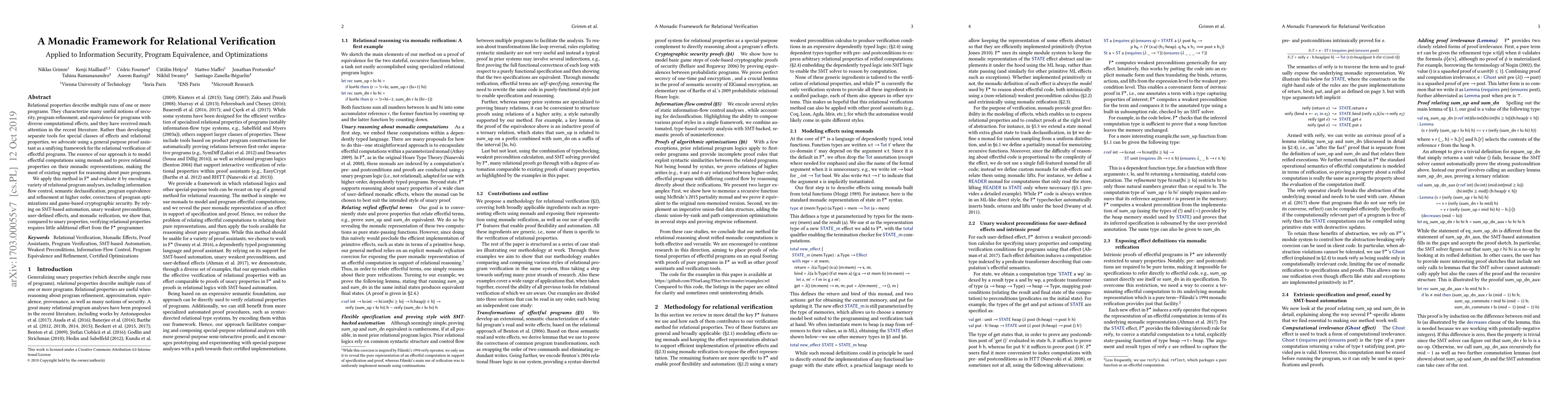 Thumbnail for A Monadic Framework for Relational Verification: Applied to Information
  Security, Program Equivalence, and Optimizations