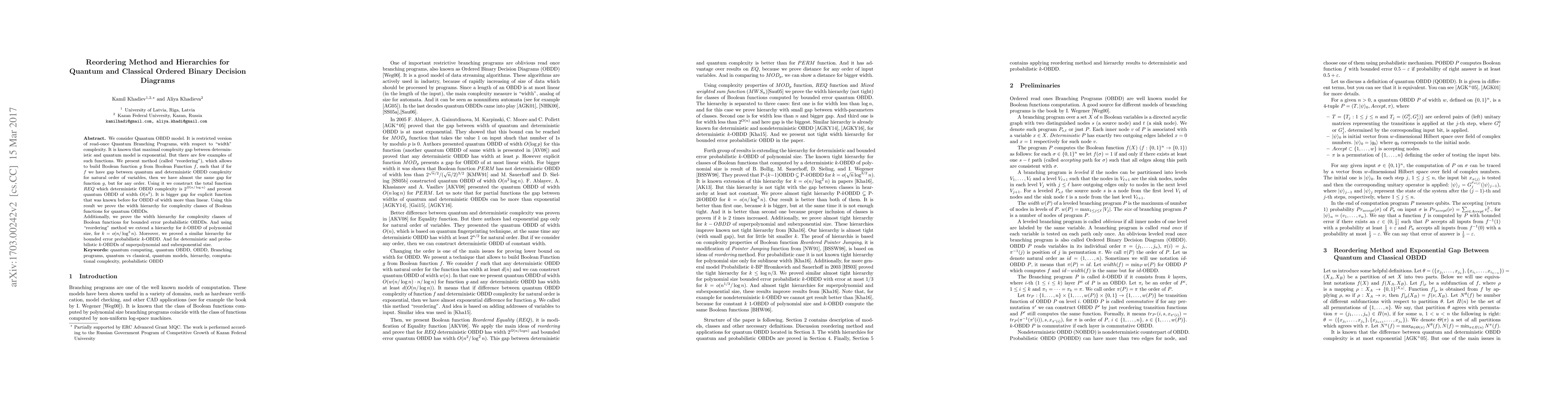 Thumbnail for Reordering Method and Hierarchies for Quantum and Classical Ordered
  Binary Decision Diagrams