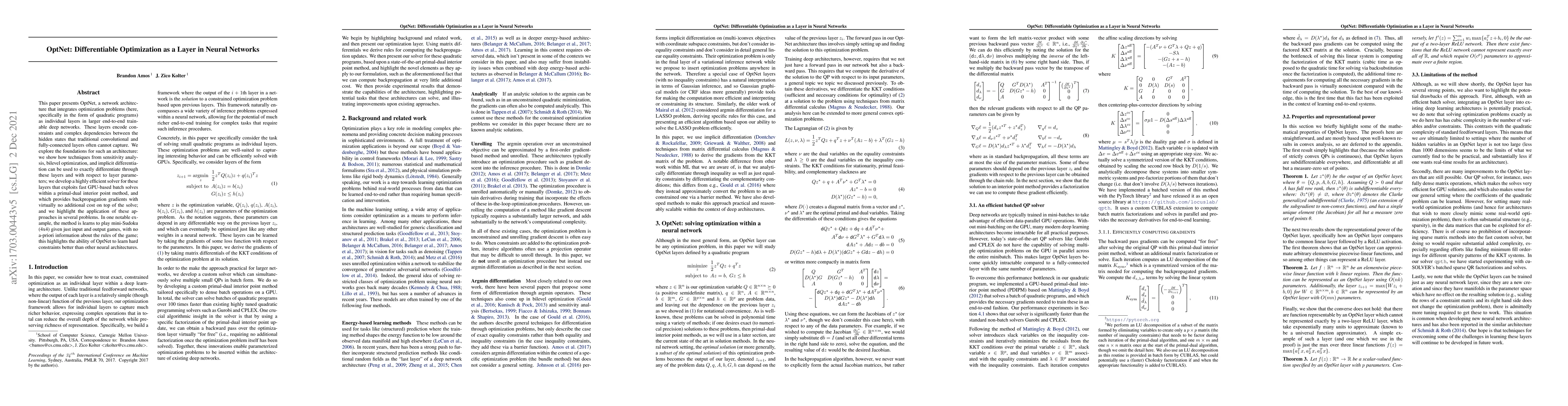 Thumbnail for OptNet: Differentiable Optimization as a Layer in Neural Networks