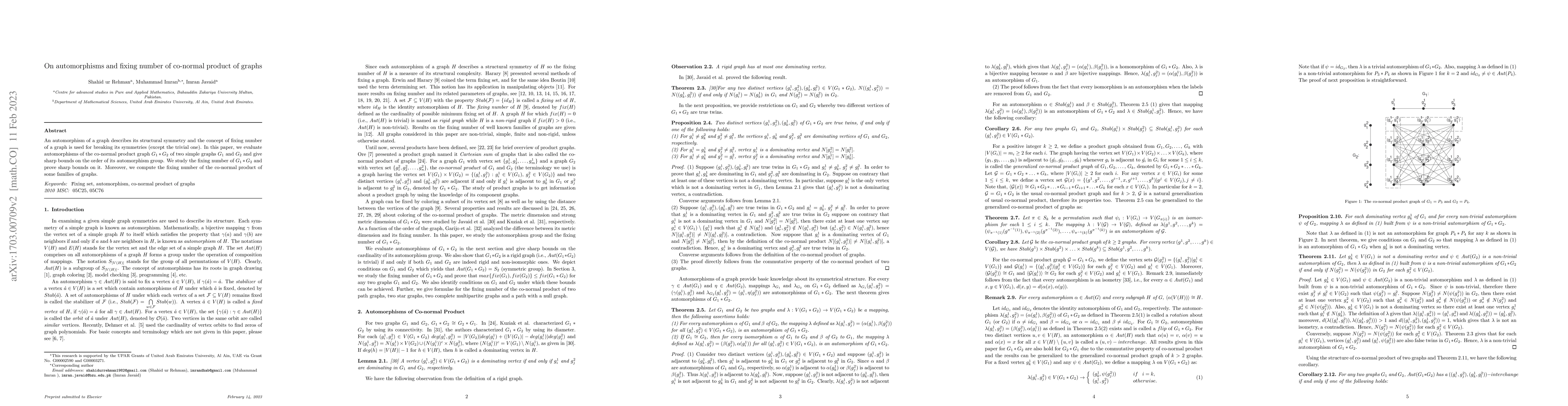 Thumbnail for On automorphisms and fixing number of co-normal product of graphs