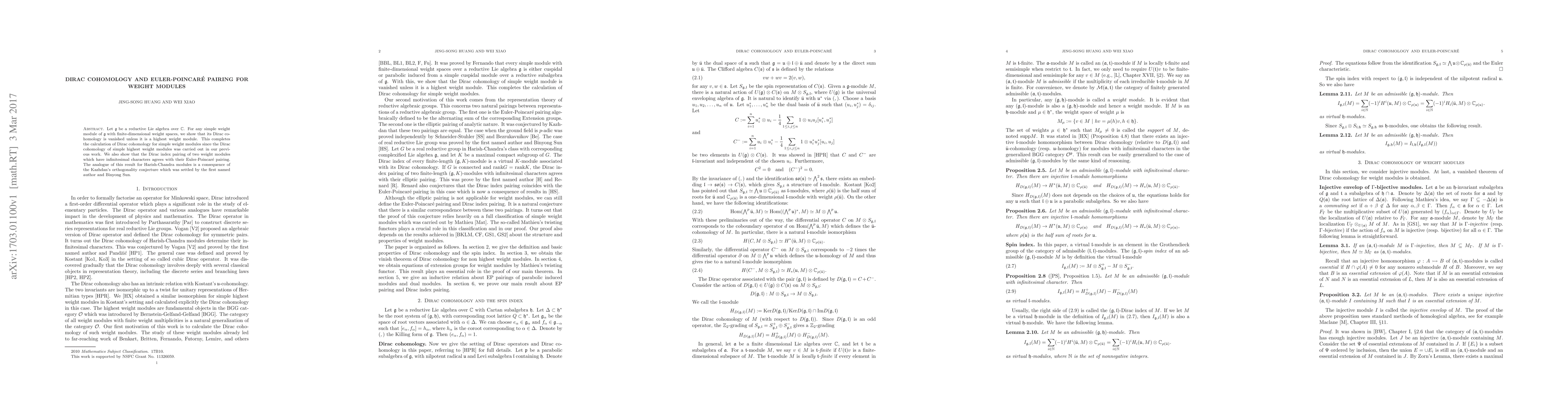 Thumbnail for Dirac cohomology and Euler-Poincar\'e pairing for weight modules
