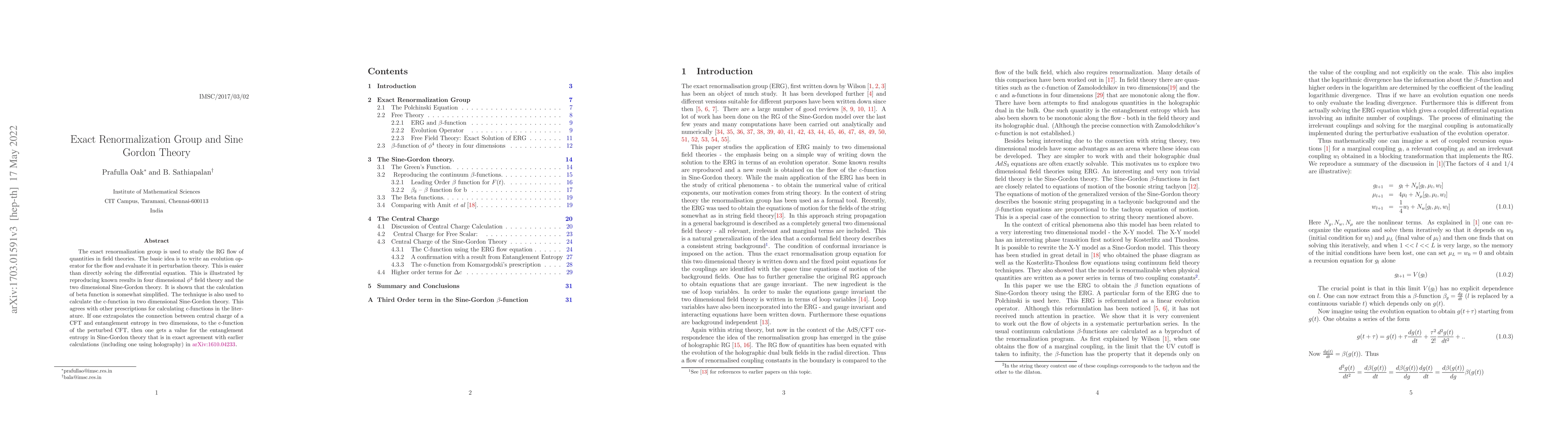 Thumbnail for Exact Renormalization Group and Sine Gordon Theory