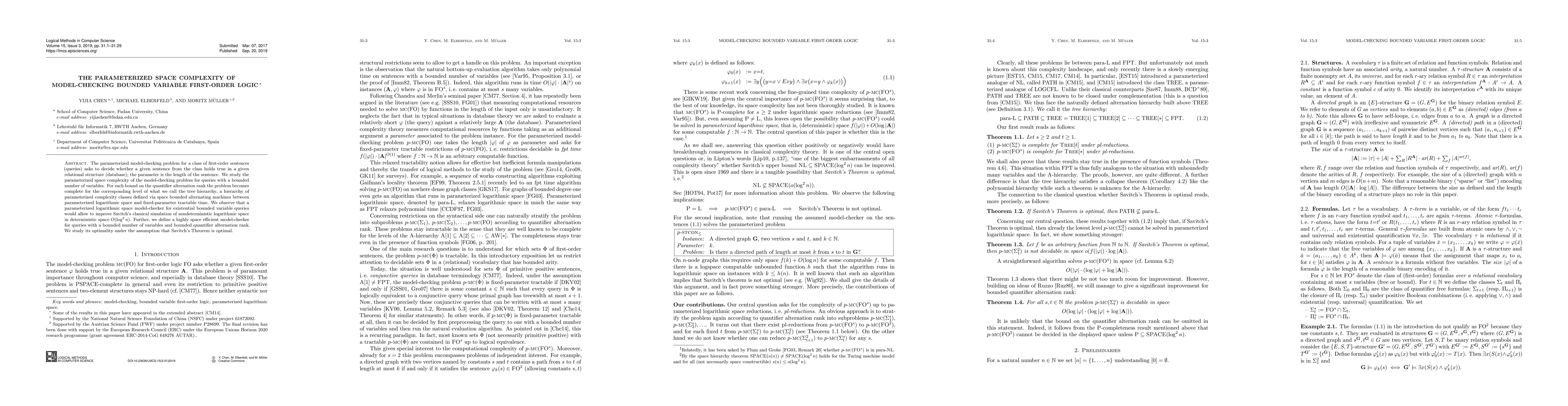 Thumbnail for The parameterized space complexity of model-checking bounded variable
  first-order logic