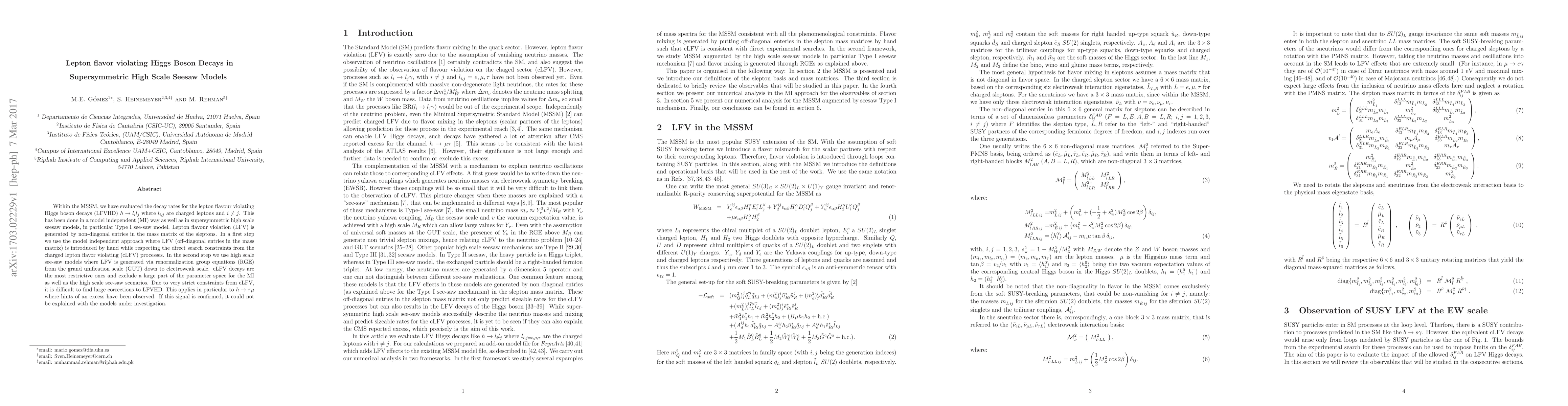 Thumbnail for Lepton flavor violating Higgs Boson Decays in Supersymmetric High Scale
  Seesaw Models
