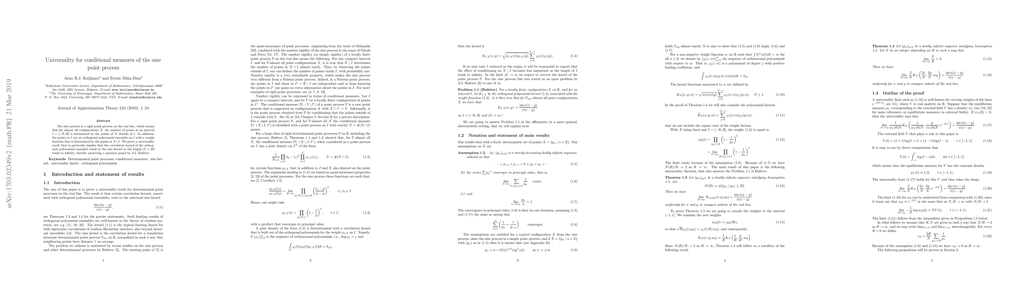 Thumbnail for Universality for conditional measures of the sine point process