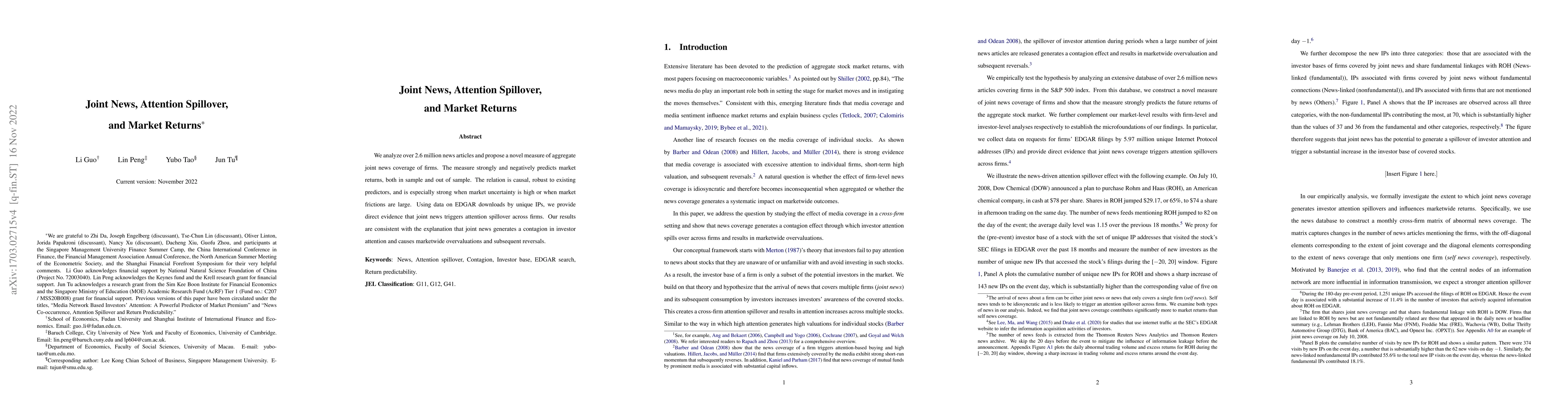 Thumbnail for Joint News, Attention Spillover,and Market Returns