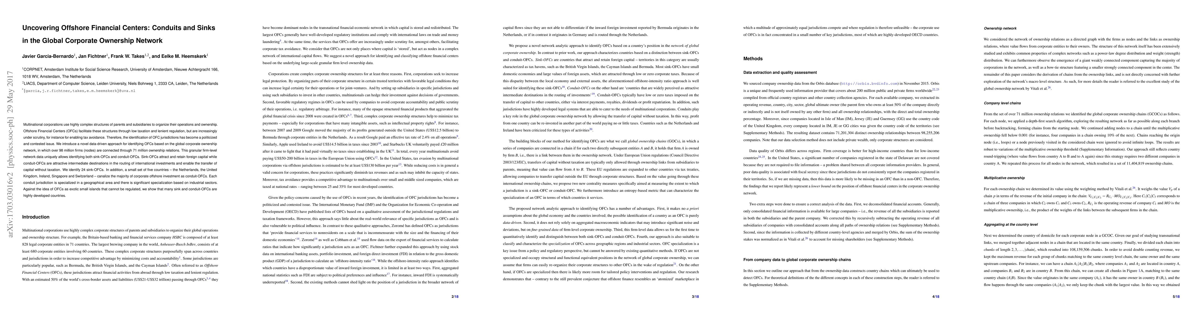 Thumbnail for Uncovering Offshore Financial Centers: Conduits and Sinks in the Global
  Corporate Ownership Network