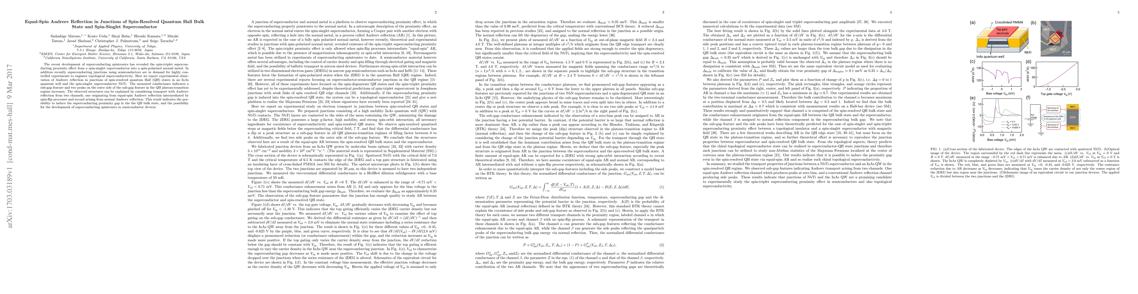 Thumbnail for Equal-Spin Andreev Reflection in Junctions of Spin-Resolved Quantum Hall
  Bulk State and Spin-Singlet Superconductor