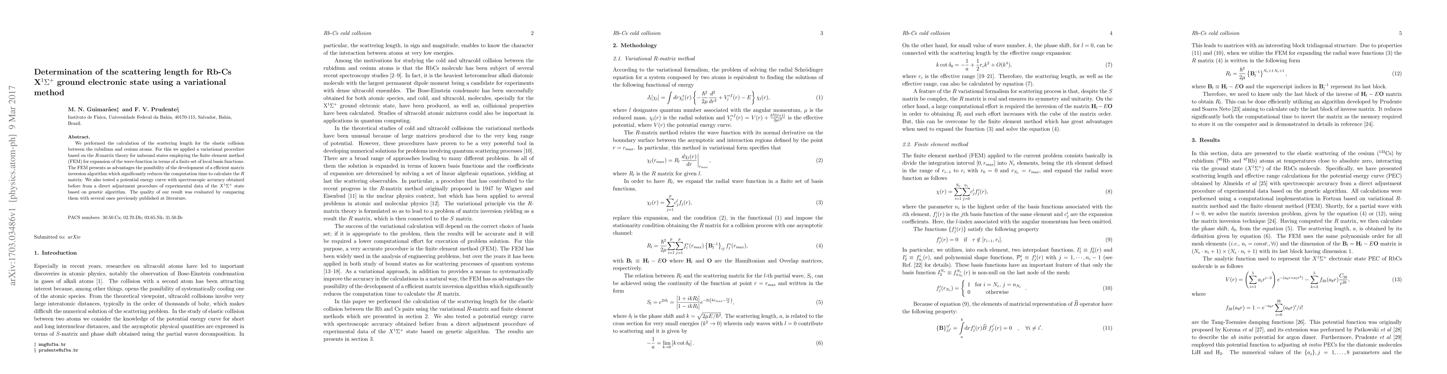 Thumbnail for Determination of the scattering length for Rb-Cs X$^{1}\Sigma ^{+}$
  ground electronic state using a variational method