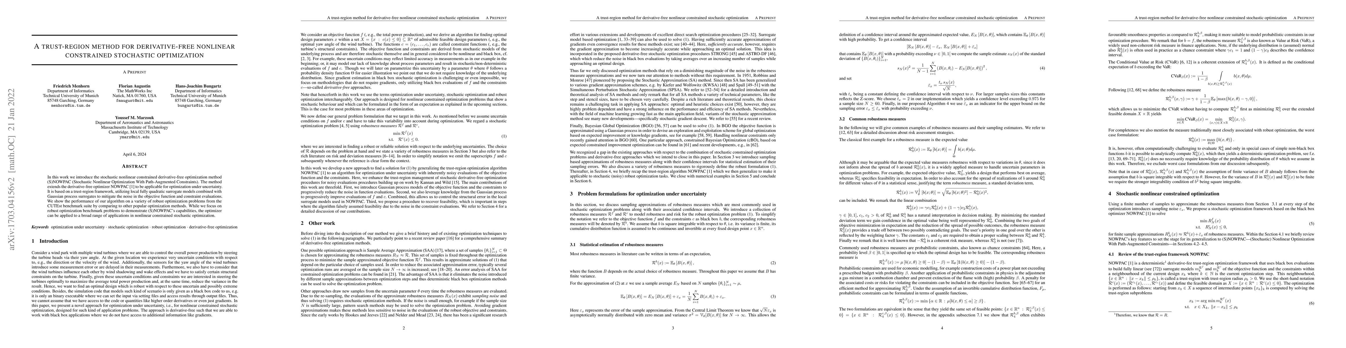 Thumbnail for A trust-region method for derivative-free nonlinear constrained
  stochastic optimization