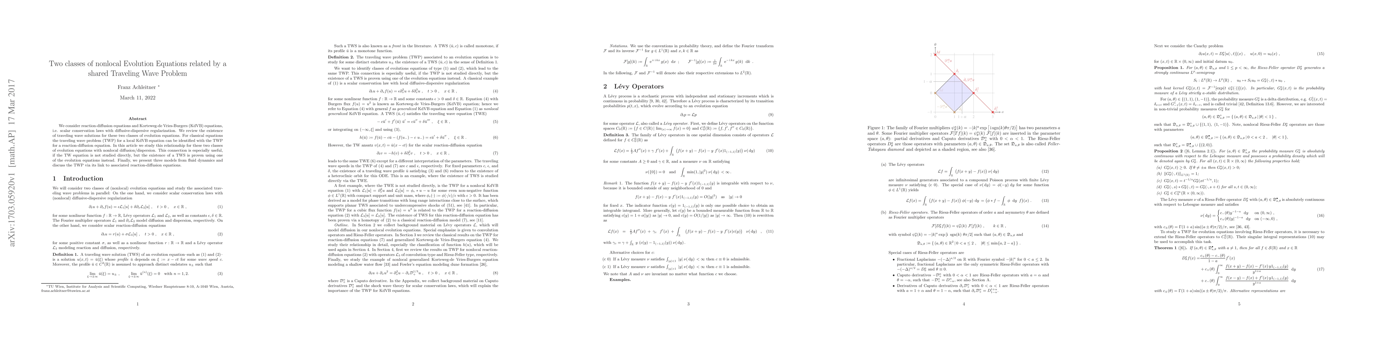 Thumbnail for Two classes of nonlocal Evolution Equations related by a shared
  Traveling Wave Problem